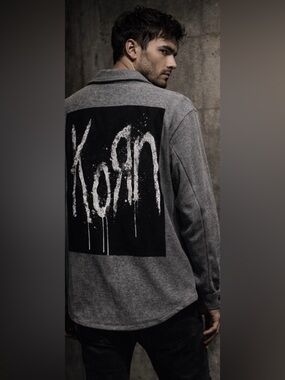 Upcycled KORN Graphic Tee On Berkley Jensen NWT Shacket Size M OVERSIZED